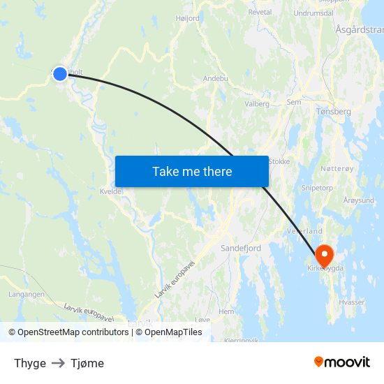 Thyge to Tjøme map