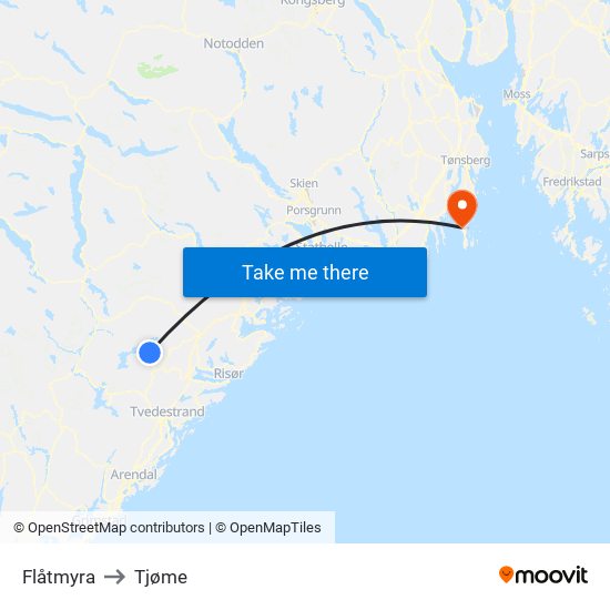 Flåtmyra to Tjøme map