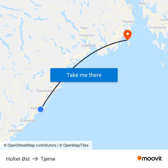 Holtet Øst to Tjøme map