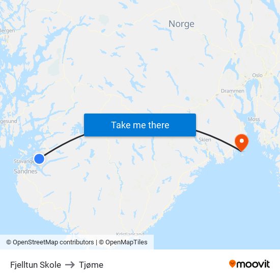 Fjelltun Skole to Tjøme map