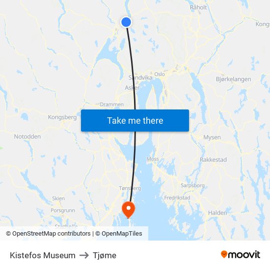 Kistefos Museum to Tjøme map