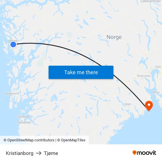 Kristianborg to Tjøme map