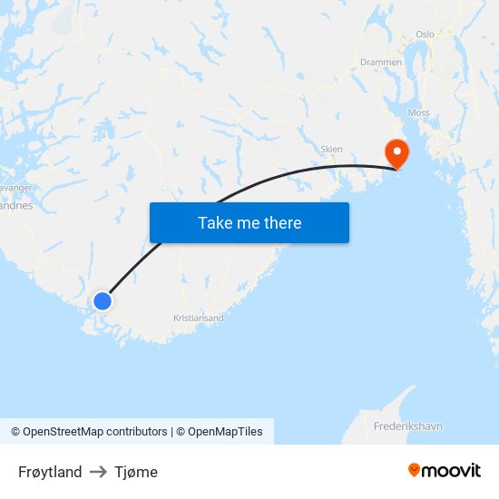 Frøytland to Tjøme map