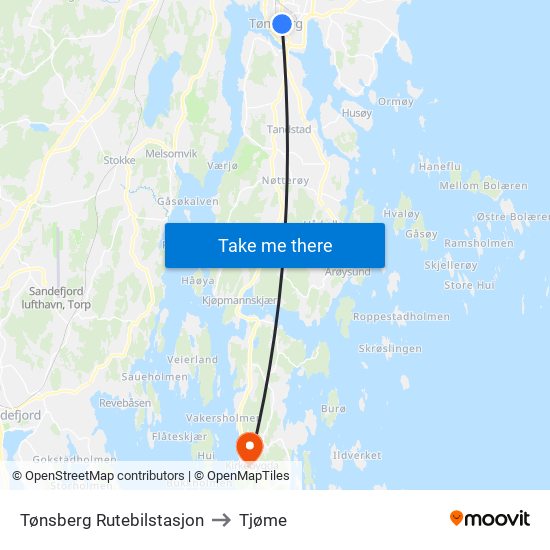 Tønsberg Rutebilstasjon to Tjøme map