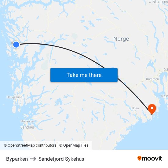 Byparken to Sandefjord Sykehus map