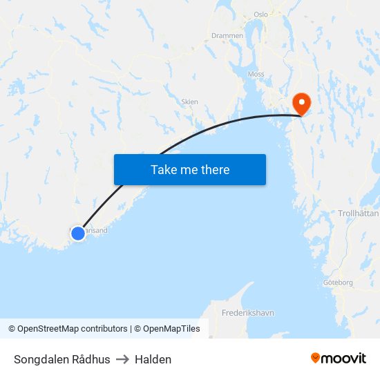 Songdalen Rådhus to Halden map