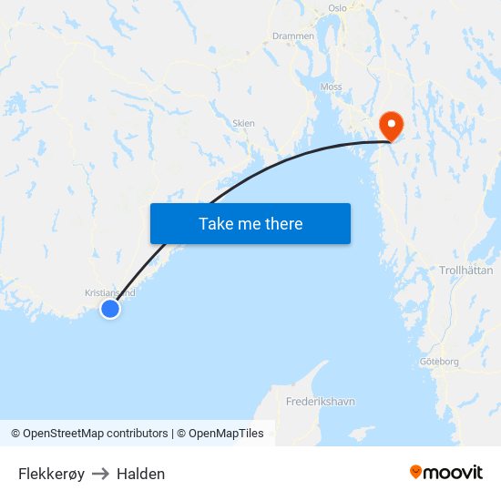 Flekkerøy to Halden map