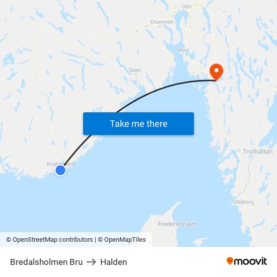 Bredalsholmen Bru to Halden map