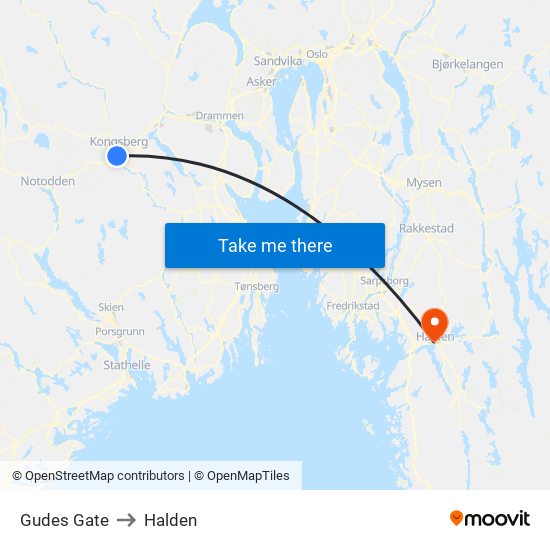 Gudes Gate to Halden map