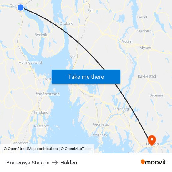 Brakerøya Stasjon to Halden map