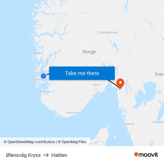 Ølensvåg Kryss to Halden map