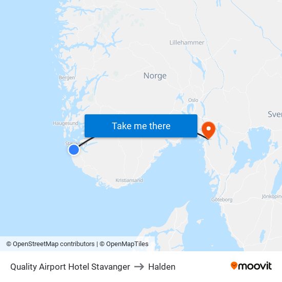 Quality Airport Hotel Stavanger to Halden map