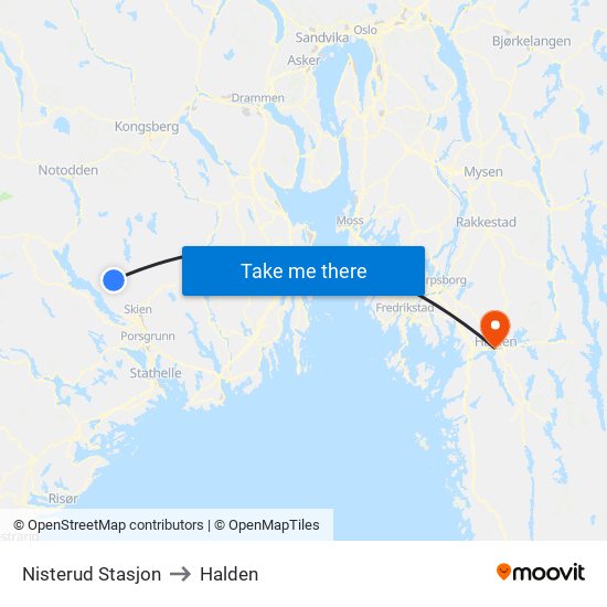 Nisterud Stasjon to Halden map