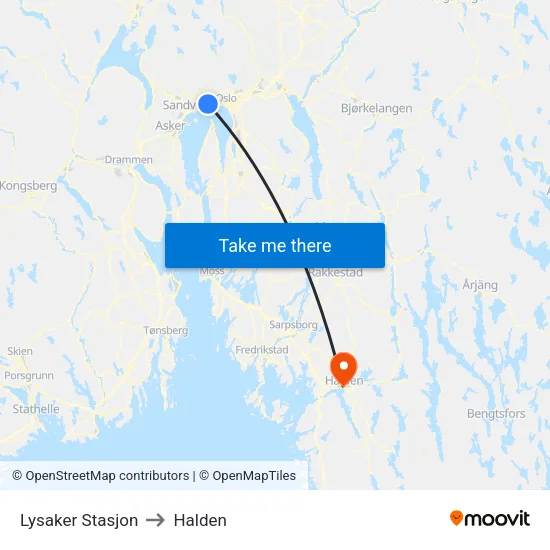 Lysaker Stasjon to Halden map