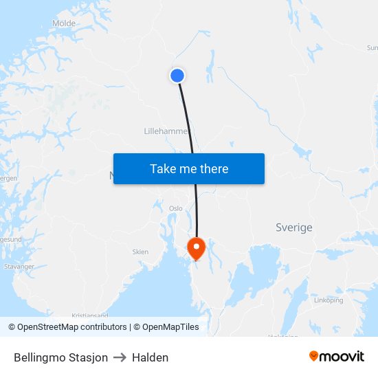 Bellingmo Stasjon to Halden map