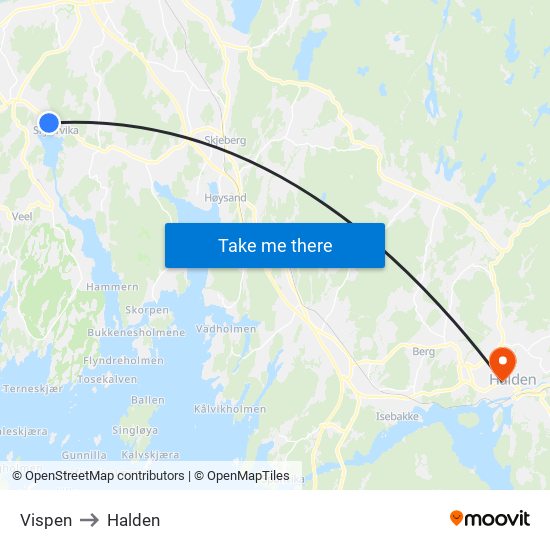 Vispen to Halden map