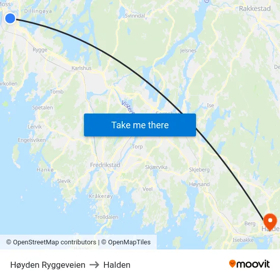 Høyden Ryggeveien to Halden map