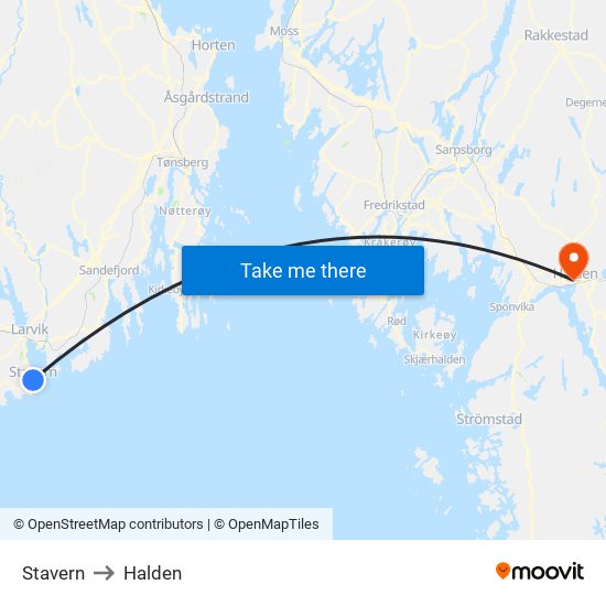 Stavern to Halden map