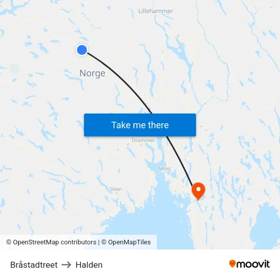Bråstadtreet to Halden map