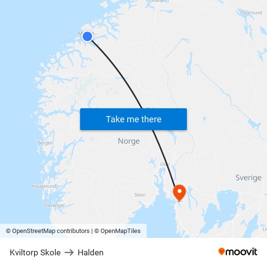 Kviltorp Skole to Halden map