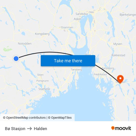 Bø Stasjon to Halden map