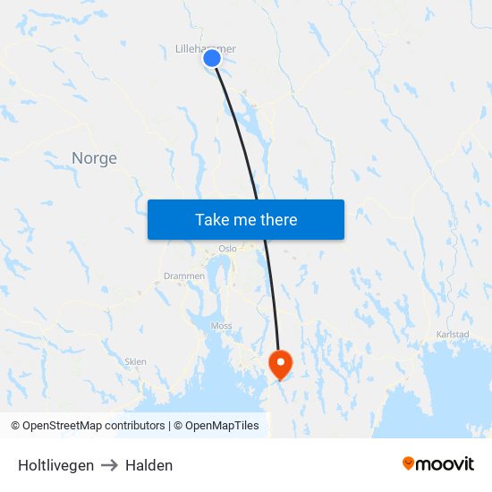 Holtlivegen to Halden map