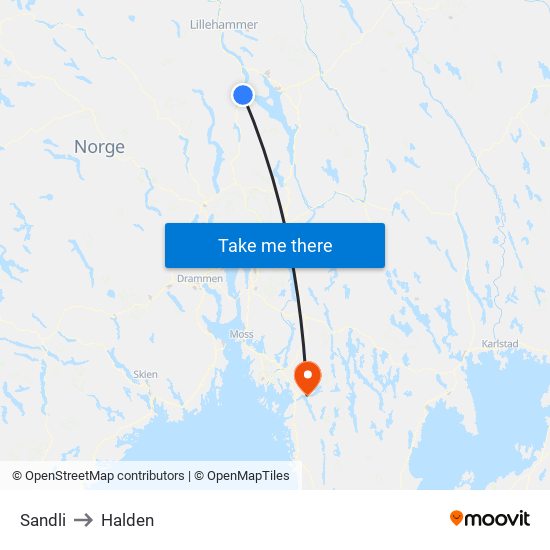 Sandli to Halden map