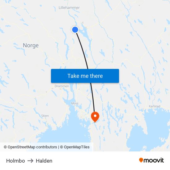 Holmbo to Halden map