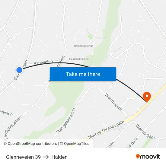 Glenneveien 39 to Halden map