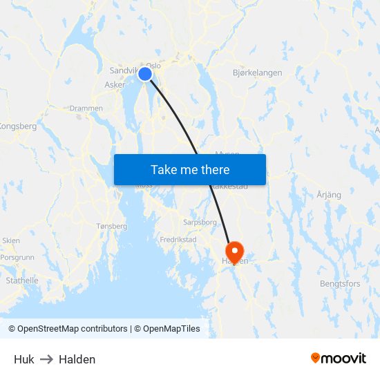 Huk to Halden map