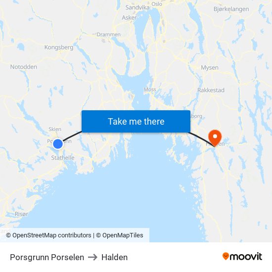 Porsgrunn Porselen to Halden map