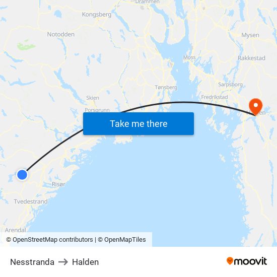 Nesstranda to Halden map