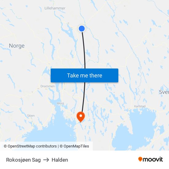 Rokosjøen Sag to Halden map