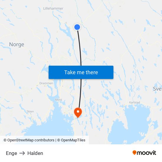 Enge to Halden map