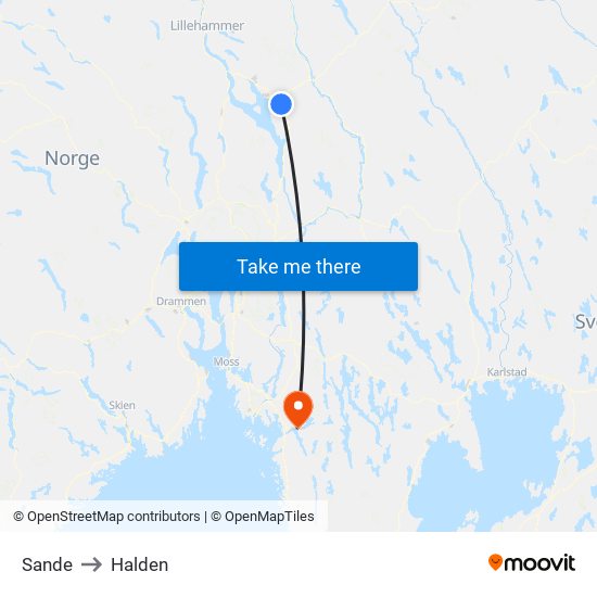 Sande to Halden map