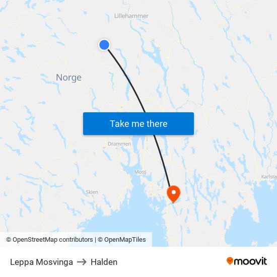 Leppa Mosvinga to Halden map