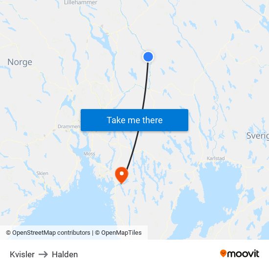 Kvisler to Halden map