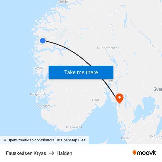 Fauskeåsen Kryss to Halden map