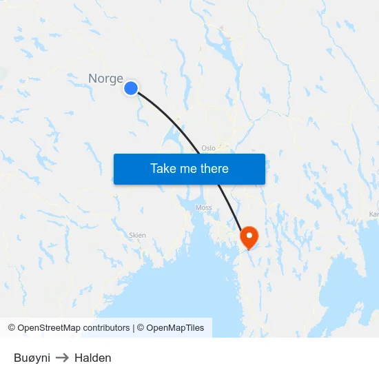 Buøyni to Halden map