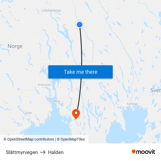 Slåttmyrvegen to Halden map