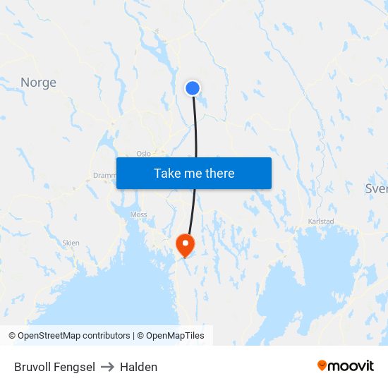 Bruvoll Fengsel to Halden map