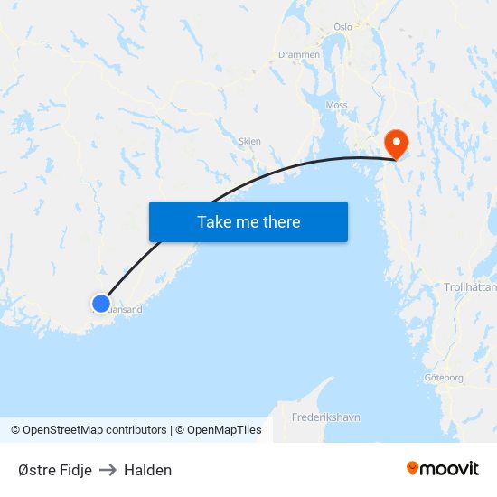 Østre Fidje to Halden map