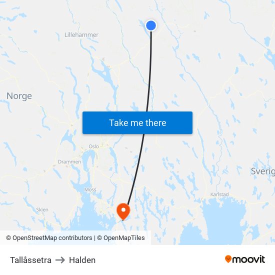 Tallåssetra to Halden map