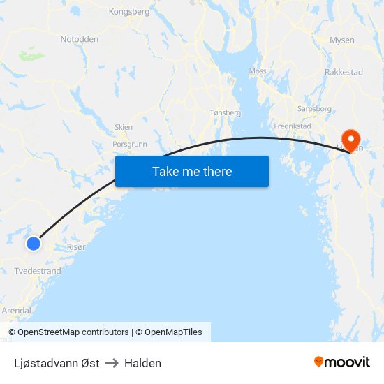 Ljøstadvann Øst to Halden map