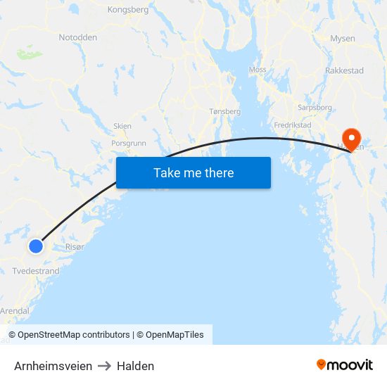 Arnheimsveien to Halden map