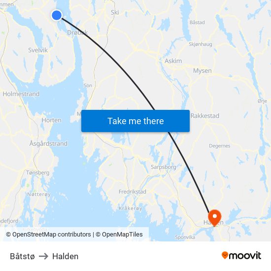 Båtstø to Halden map