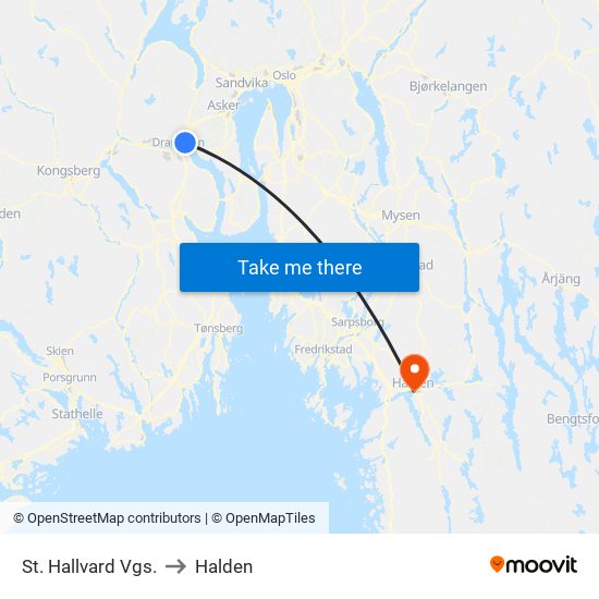 St. Hallvard Vgs. to Halden map