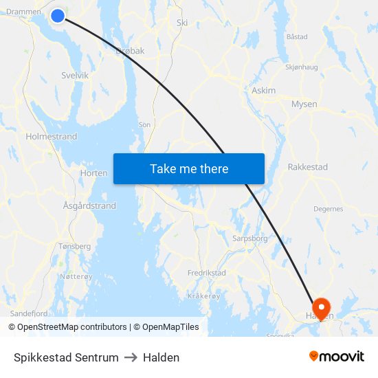 Spikkestad Sentrum to Halden map