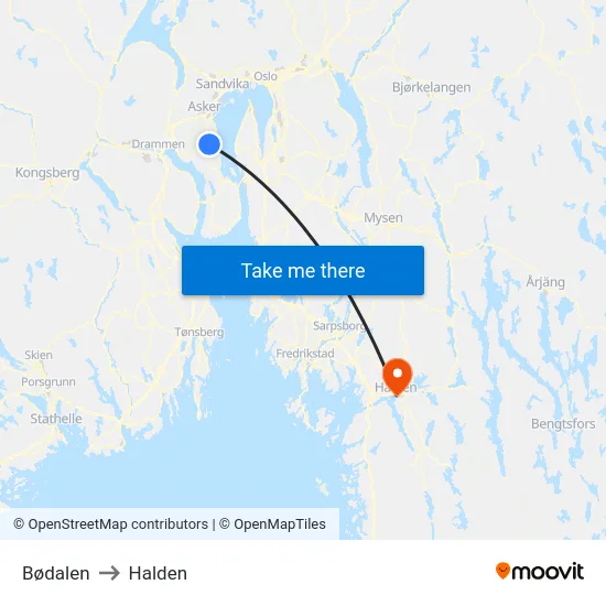 Bødalen to Halden map