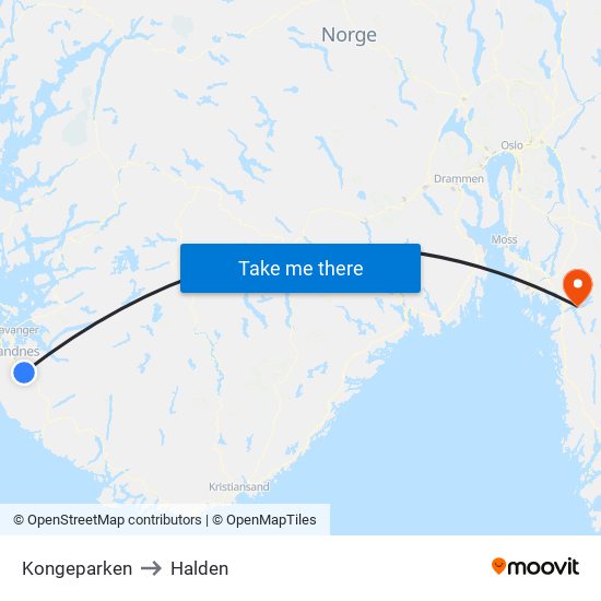 Kongeparken to Halden map